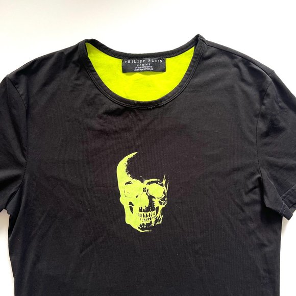 Philipp Plein Homme Limited Edition Black/Lime Green Skull Tee Sz M - Picture 4 of 11